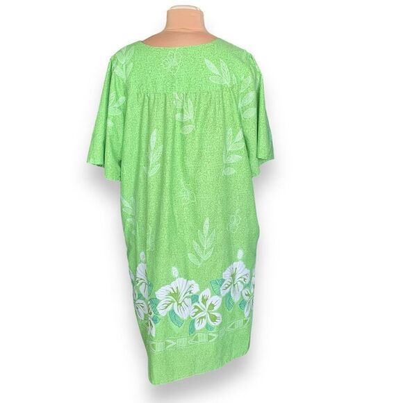 Vintage Anthony Richards Dress MuuMuu Chartreuse Tropical Print Flower Detail - Picture 6 of 9
